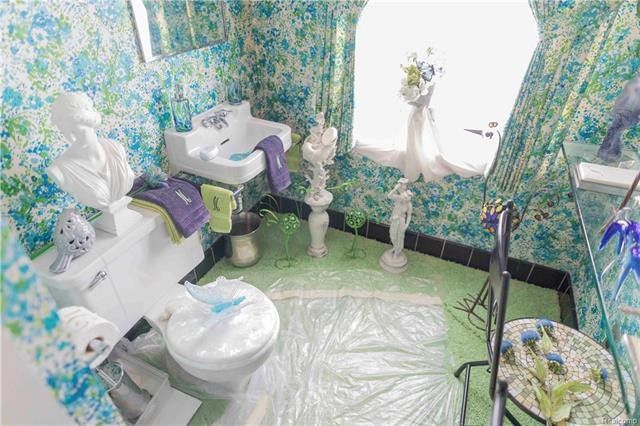 an extremely garishly decorated bathroom