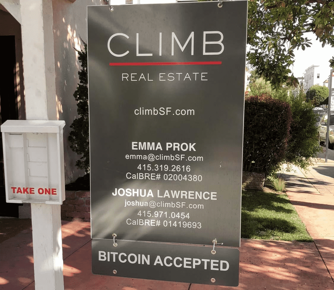 advertising blockchain technology like Bitcoin on a yard sign