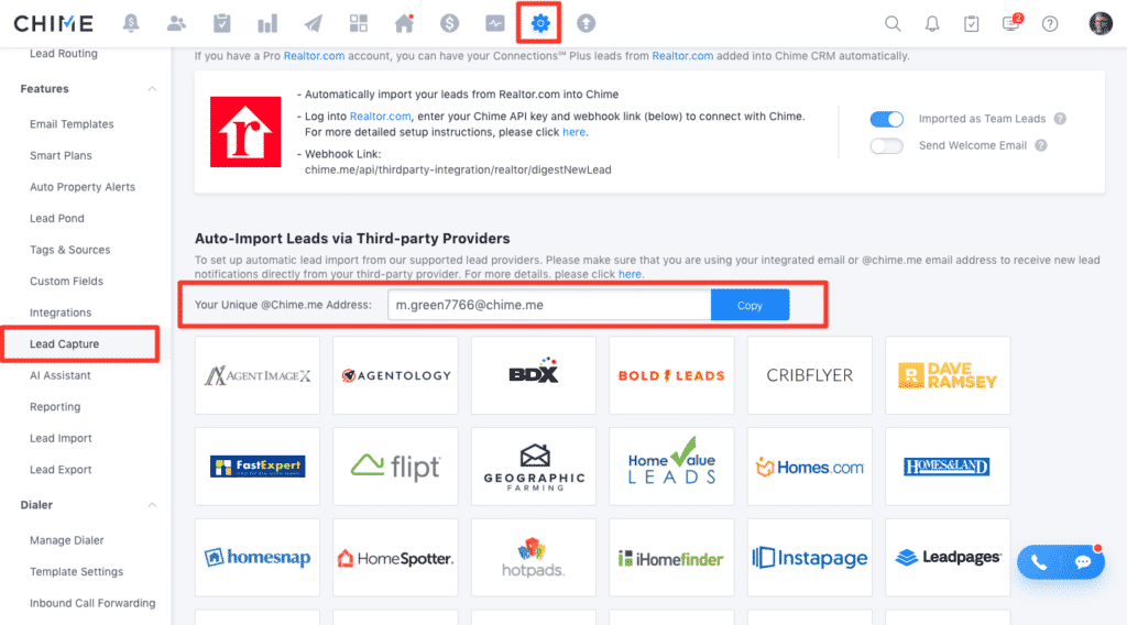 Chime Auto Import Leads Via Third-Party Providers