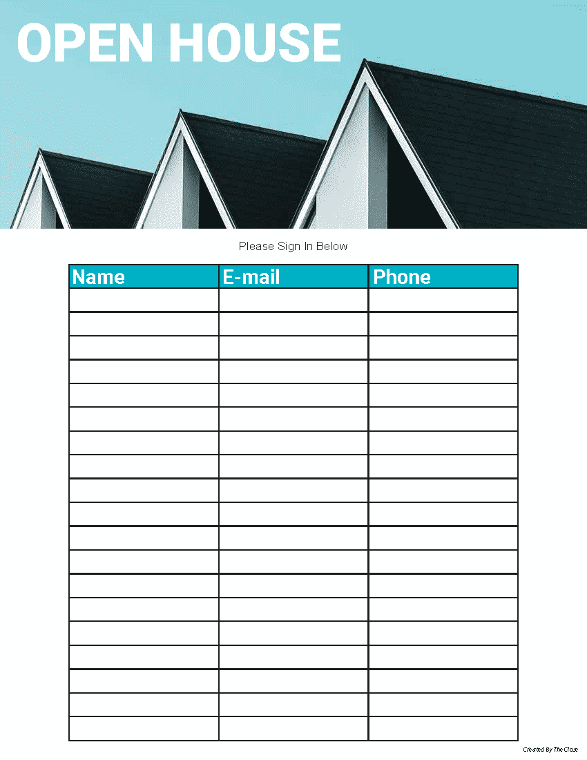 Basic Open House Sign-in Sheet