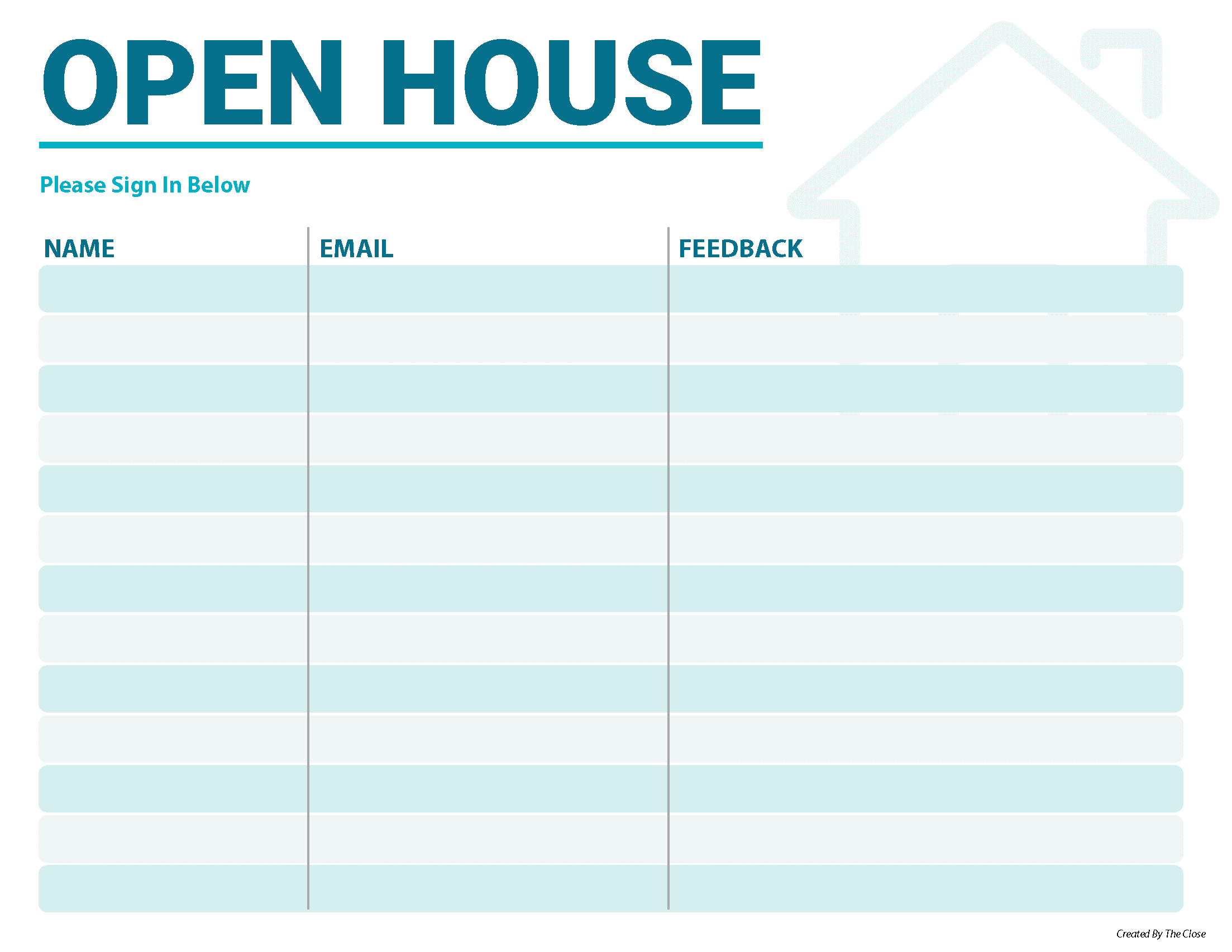 Open House Sign-in Sheet With Feedback