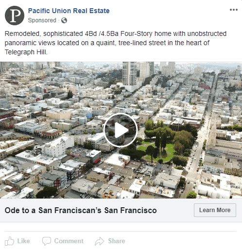 Real estate Facebook ad with a community profile ad.