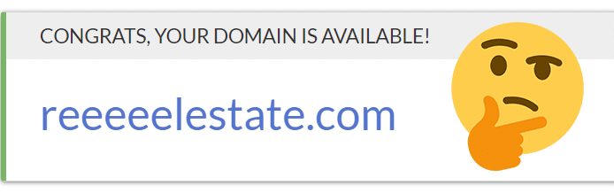 a confused emoji accompanies real estate domain name example, reeeeeeeelestate.com