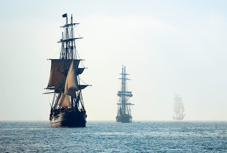 Three Old Fashioned Ship on the Sea