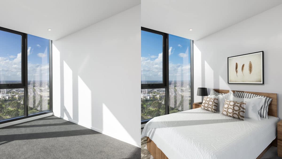 image of bedroom before and after virtual staging