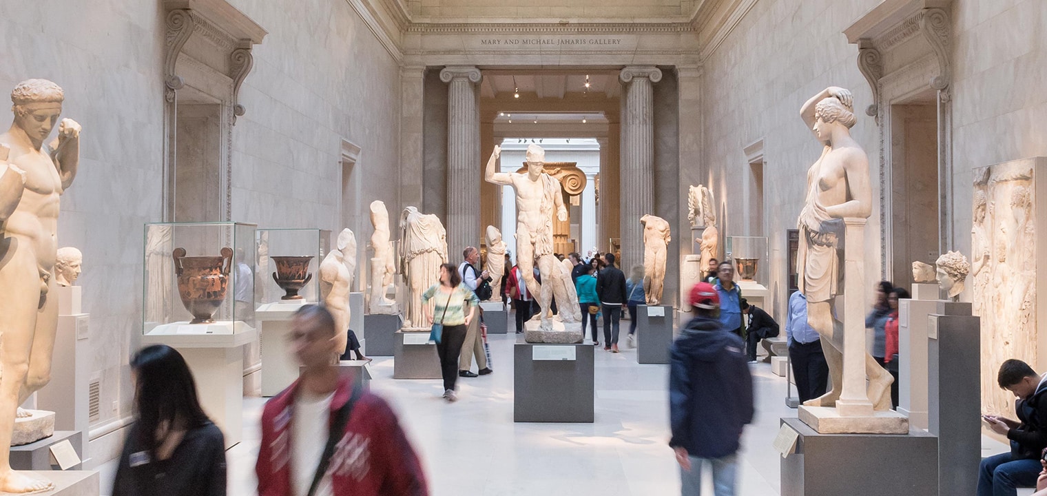 Several large sculptures in a museum