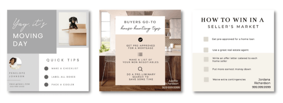 screenshot of real estate social media templates
