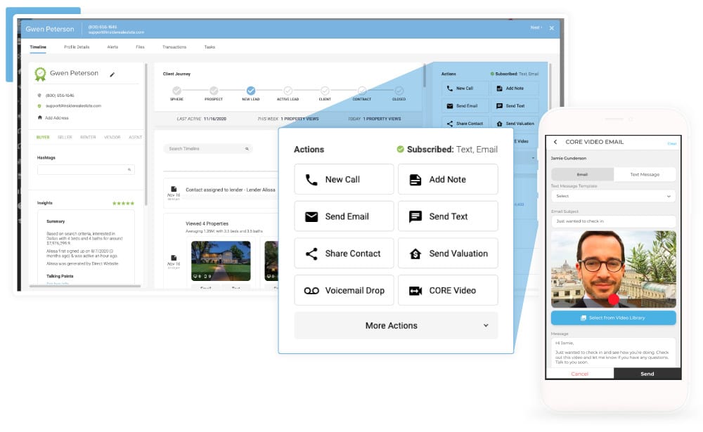 kvcore dashboard and mobile display