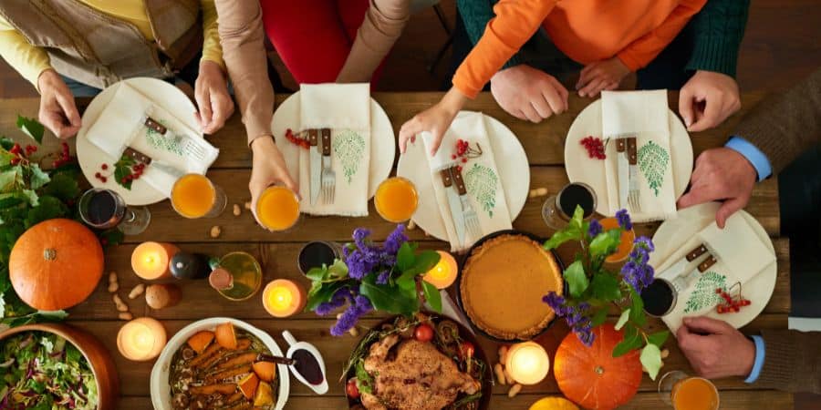 top shot of table with lots of foods