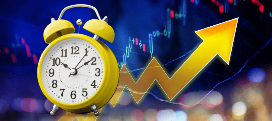 Yellow Clock and Yellow upward arrow illustration 