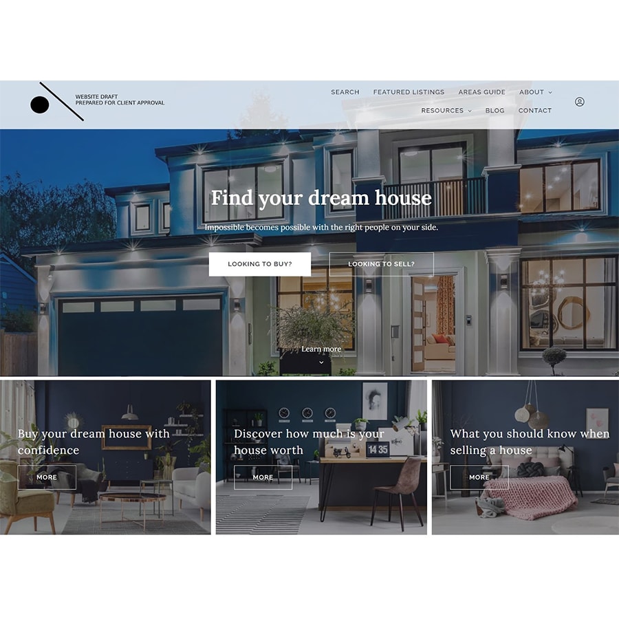 real estate website example with modern images of an elegant home