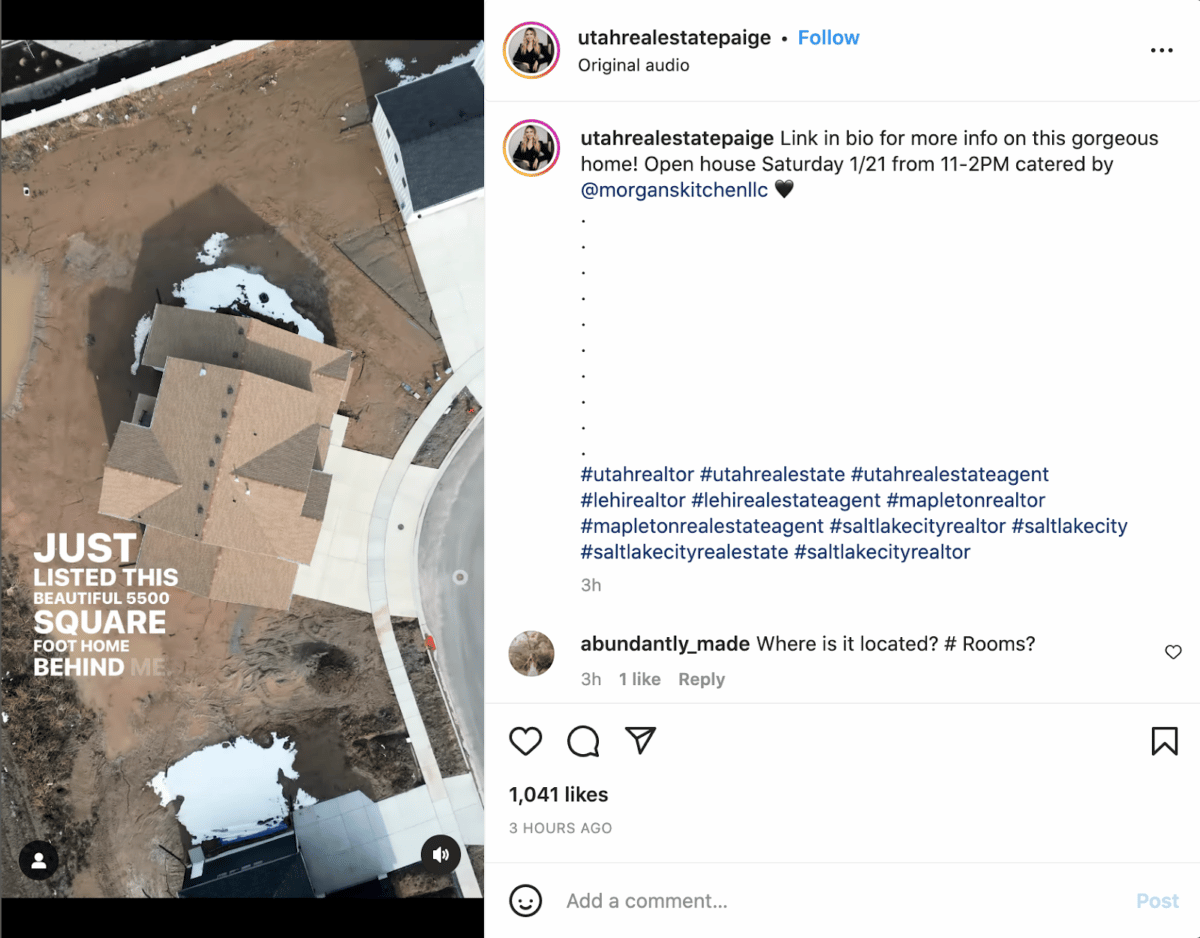 Instagram post about a recently listed  property