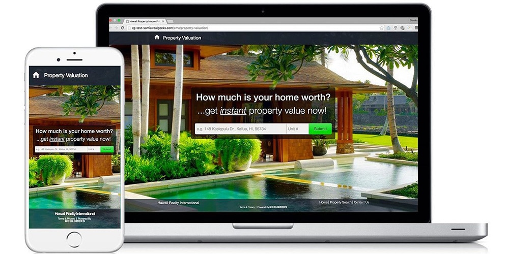 Real Geeks property valuation landing page