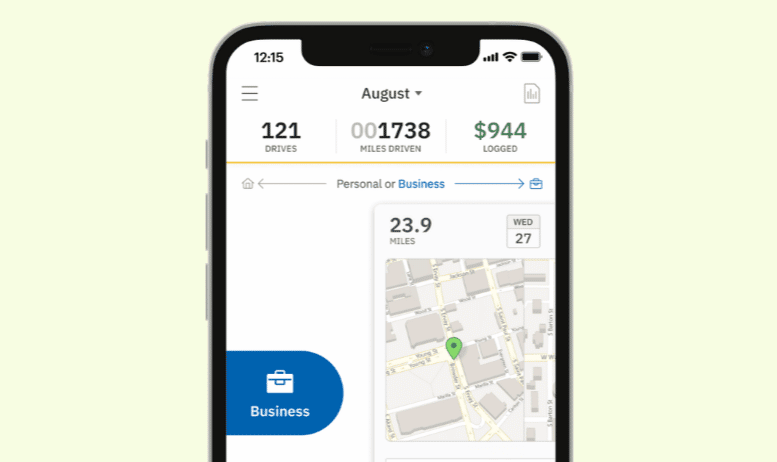 Phone displaying the process of mileage tracking with software provider MileIQ