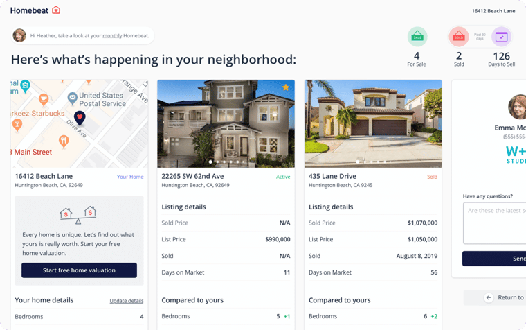 Backend view of real estate CMA software provider Homebeat