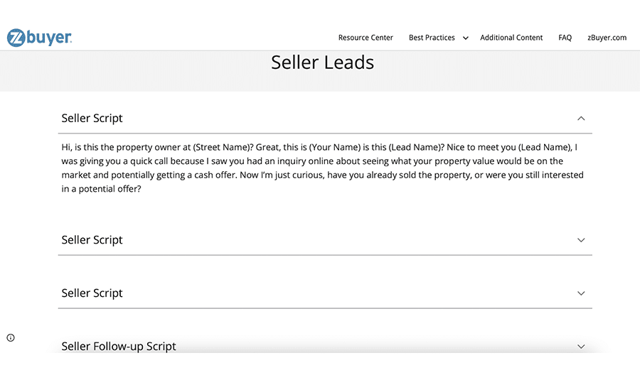 example of the zBuyer best practices seller script.