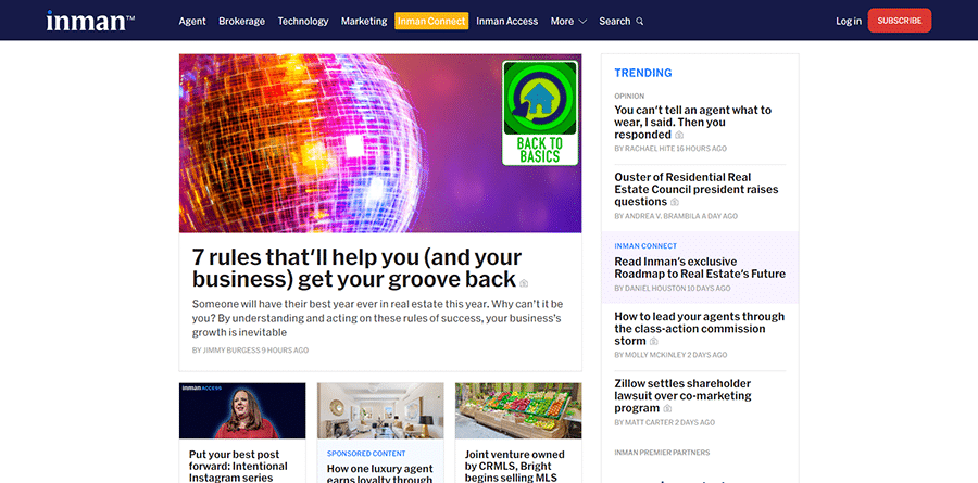 screenshot of the Inman blog homepage