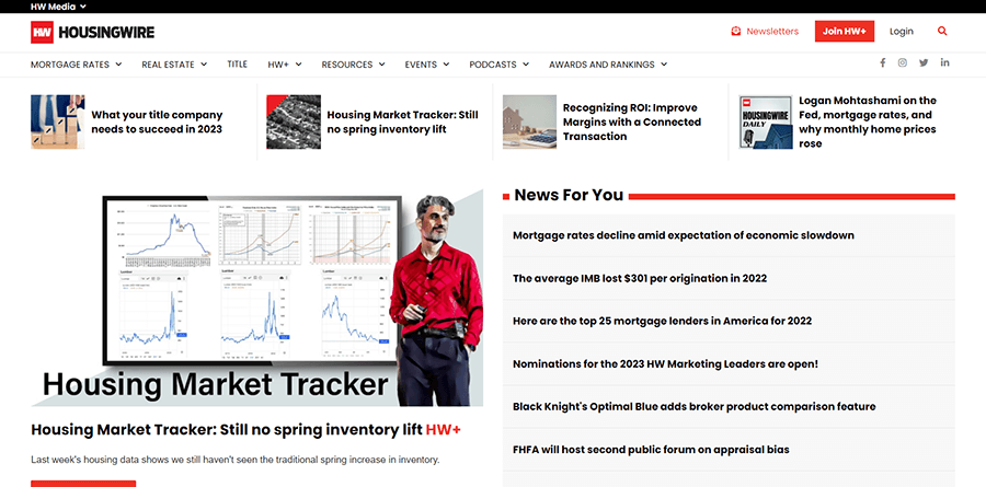 screenshot of the Housingwire blog homepage