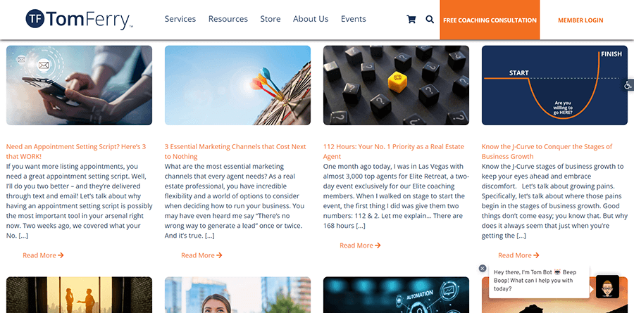 screenshot of the tom ferry blog homepage