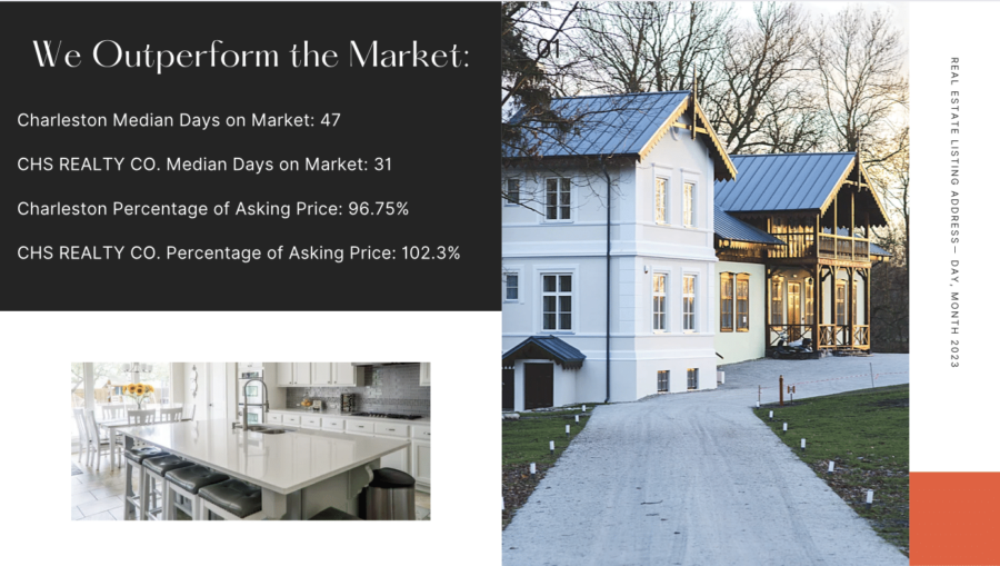 a slide in a listing presentation that shows how the agent and the agent's brokerage outperform the local market