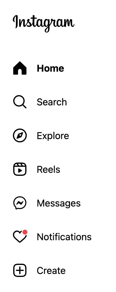 Screenshot of Instagram sidebar with Explore option