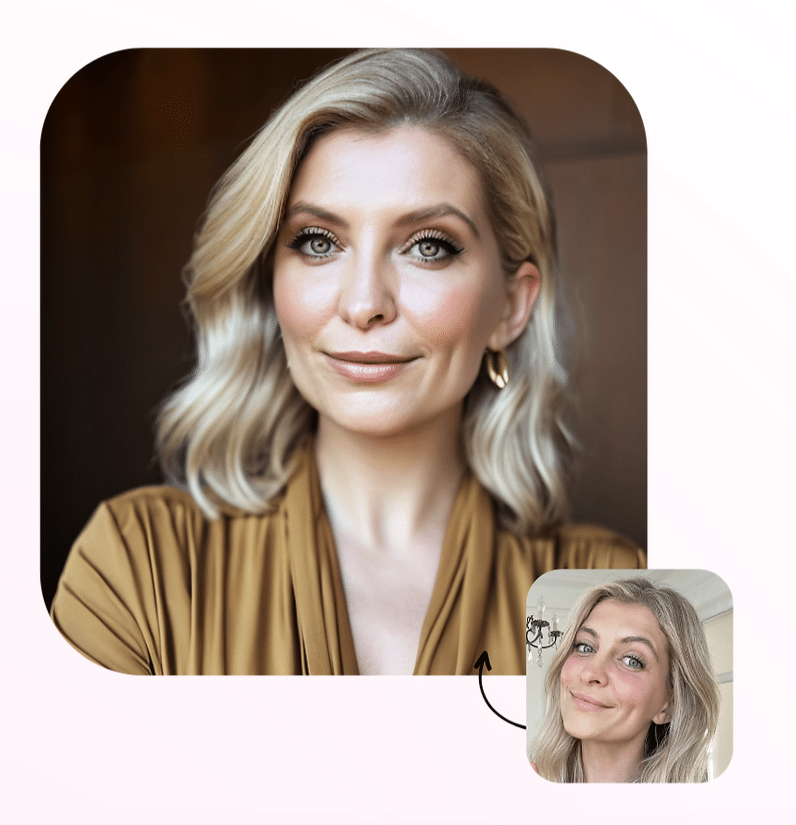 Two headshots of the same woman, showing before and after a photo is touched up