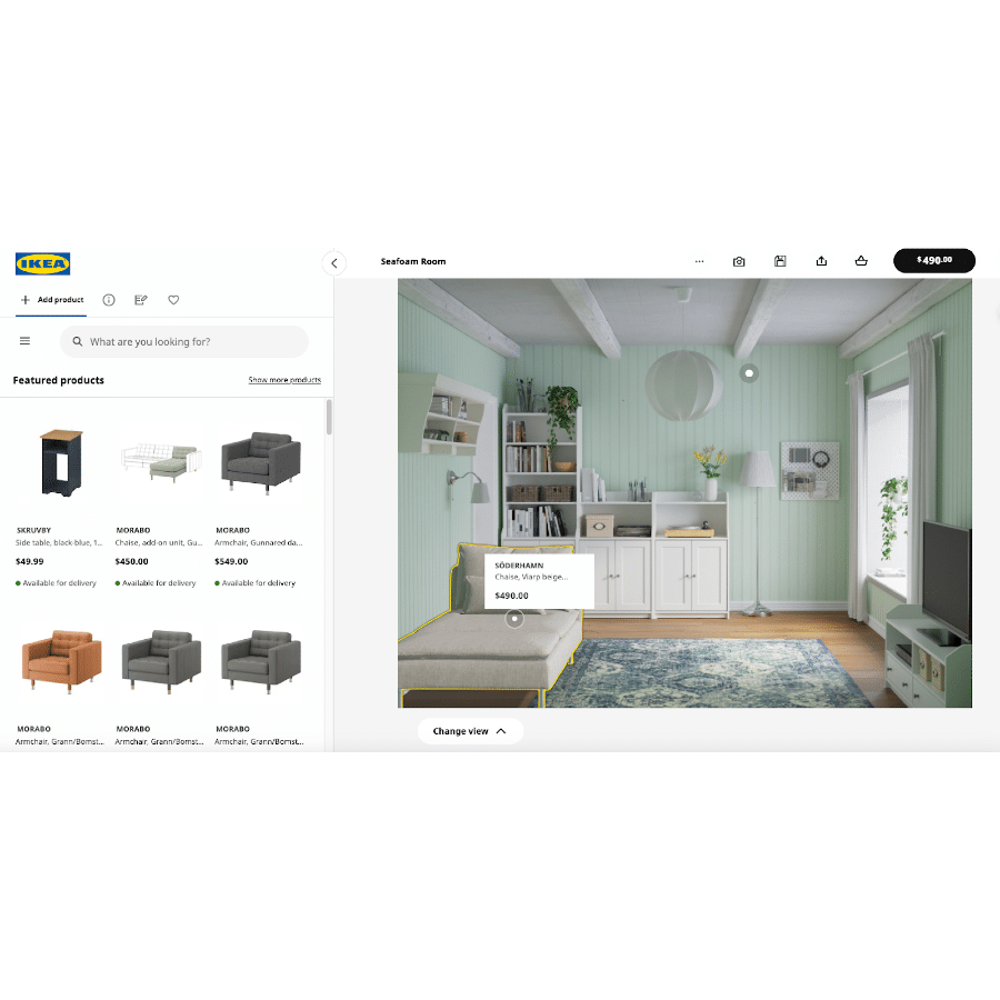 Screenshot of IKEA Kreativ design studio that allows you to shop for items to fill any space.