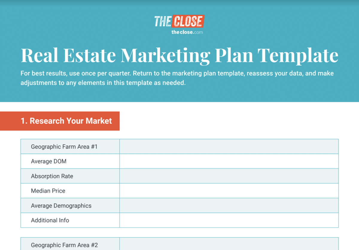 Screenshot of Real Tactics Pro Real Estate marketing plan template