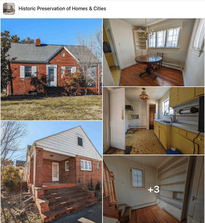 Red brick historic preservation home listing from Facebook group.