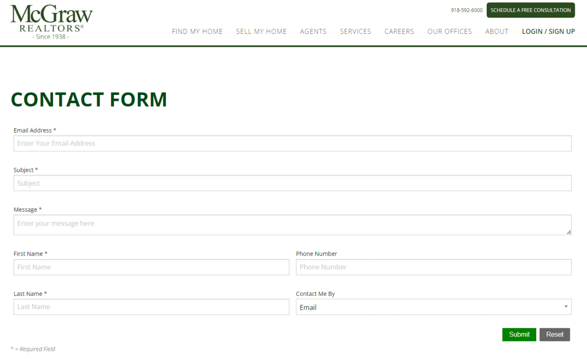 McGraw Realtors lead capture form for landing page.